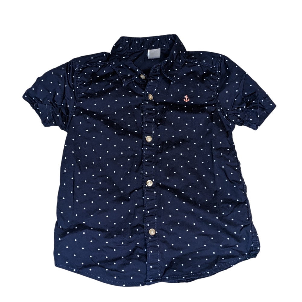 💥 Carter's Blue & White Polka Dot Button Down Short Sleeve 5T